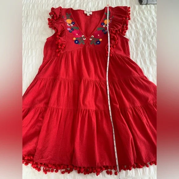 Umgee Red Embroidered Dress with Floral Details - Picture 13 of 16